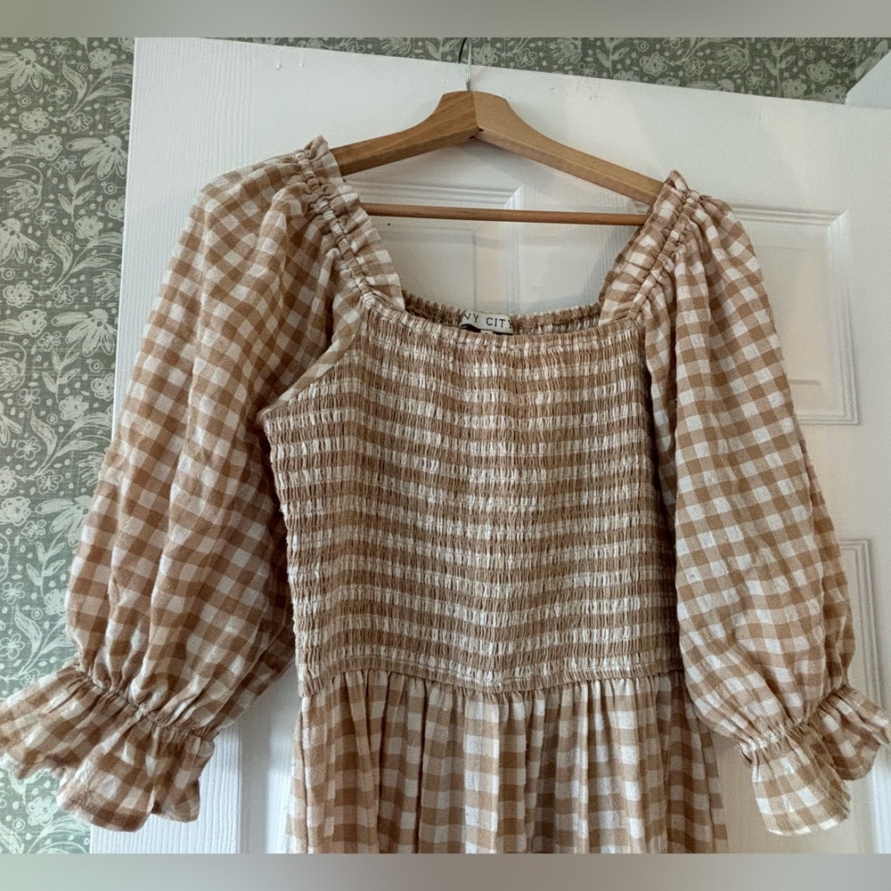Ivy City Co Tan and White Ruffled Tiered Maxi Dress - Picture 2 of 6